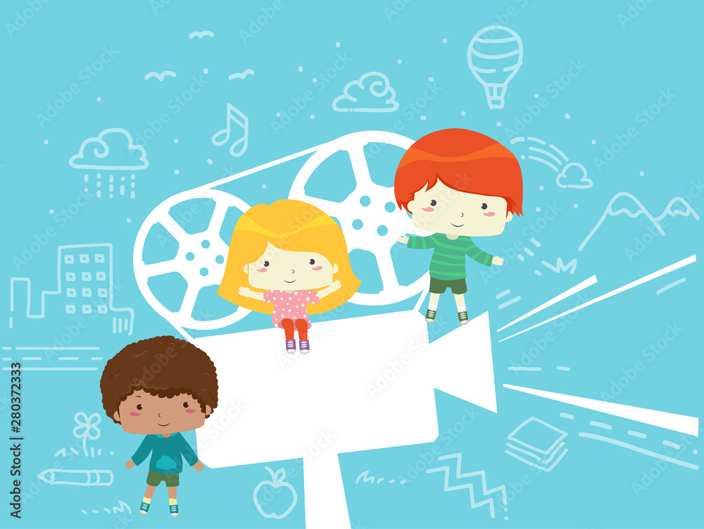 Kids Film Projector Pose Illustration Kids Film Projector Pose Illustration