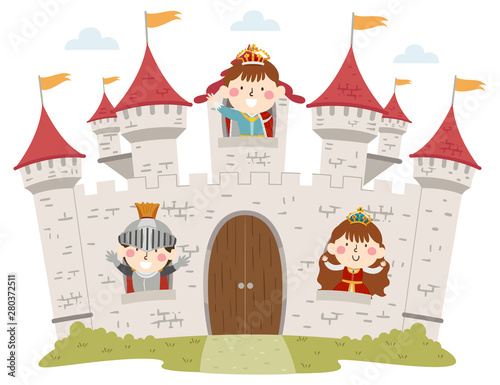 Kids Medieval Castle Windows Illustration