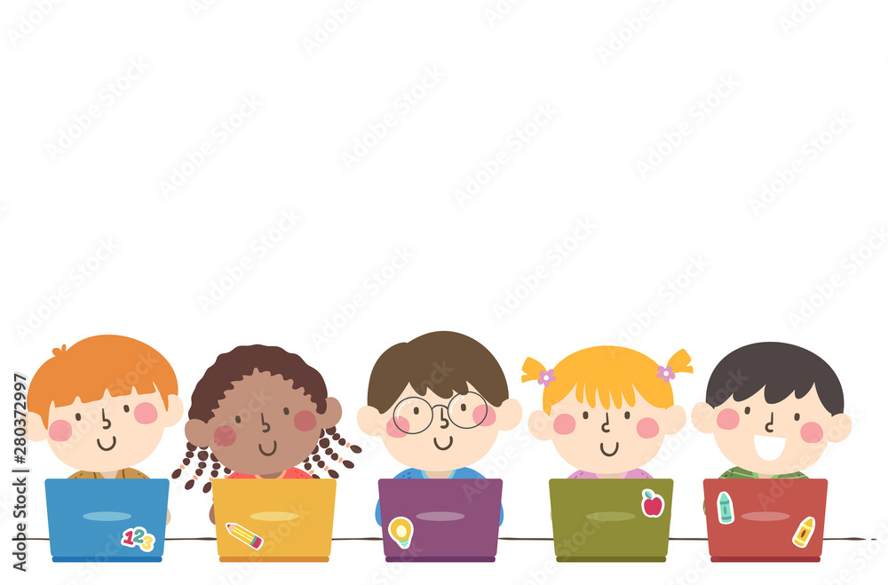 Kids Students Group Laptop Illustration Kids Students Group Laptop Illustration