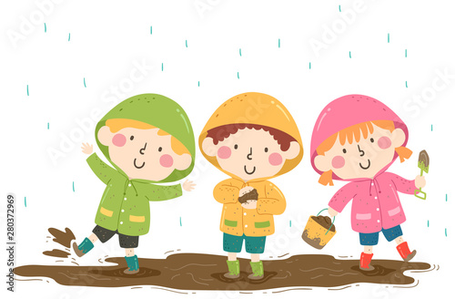 Kids Rainy Day Mud Play Illustration