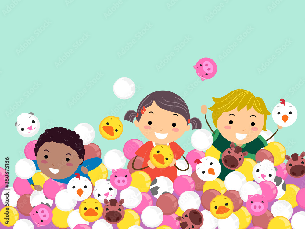 Stickman Kids Farm Animals Balls Play Illustration Stickman Kids Farm Animals Balls Play Illustration