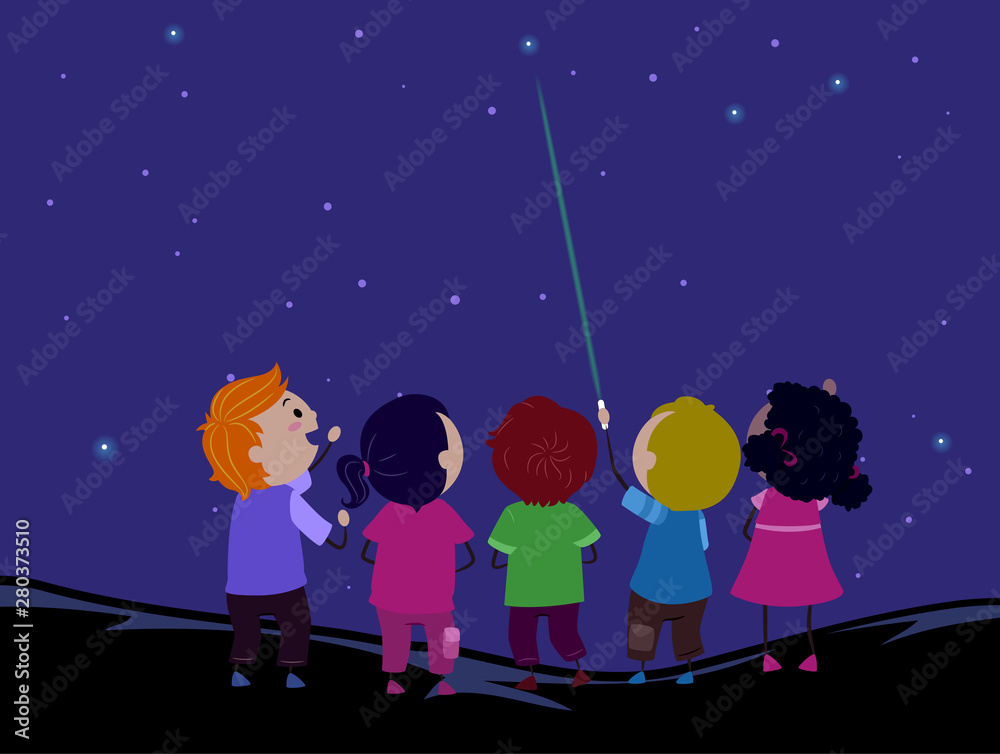 Naklejka premium Stickman Kids Laser Point Stars Illustration