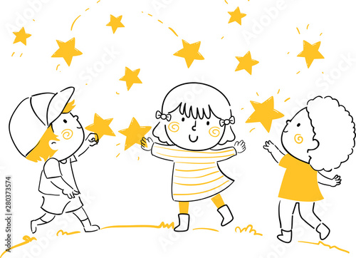 Kids Catch Stars Illustration