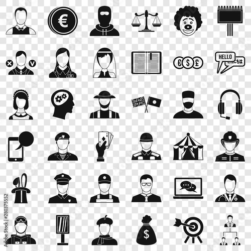 Headhunter icons set. Simple style of 36 headhunter vector icons for web for any design