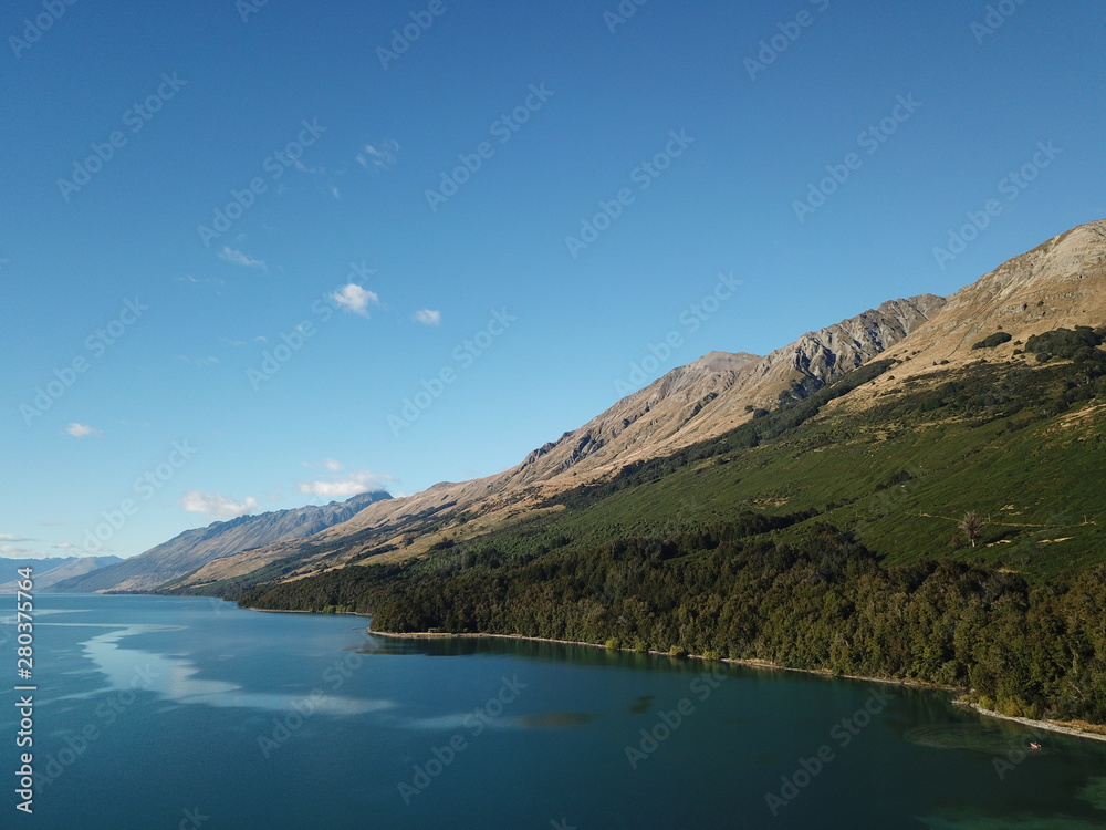 Aerial view Lake Wakatipu near Glenorchy, New Zealand