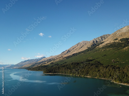 Aerial view Lake Wakatipu near Glenorchy, New Zealand