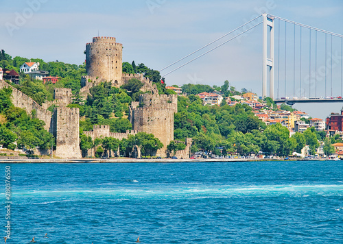 Rumelihisari (Rumeli Fortress) and second Bosphorous bridge, Istanbul, Turkey.