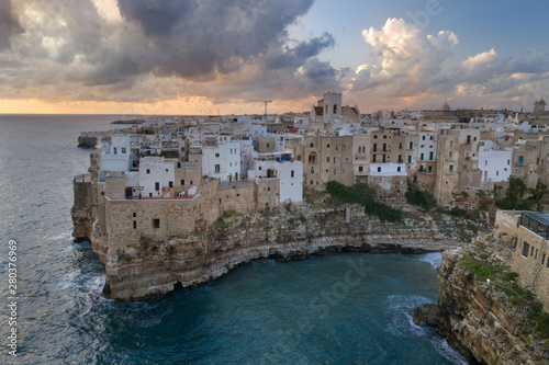 Polignano a Mare, aerial view above the city, Italy