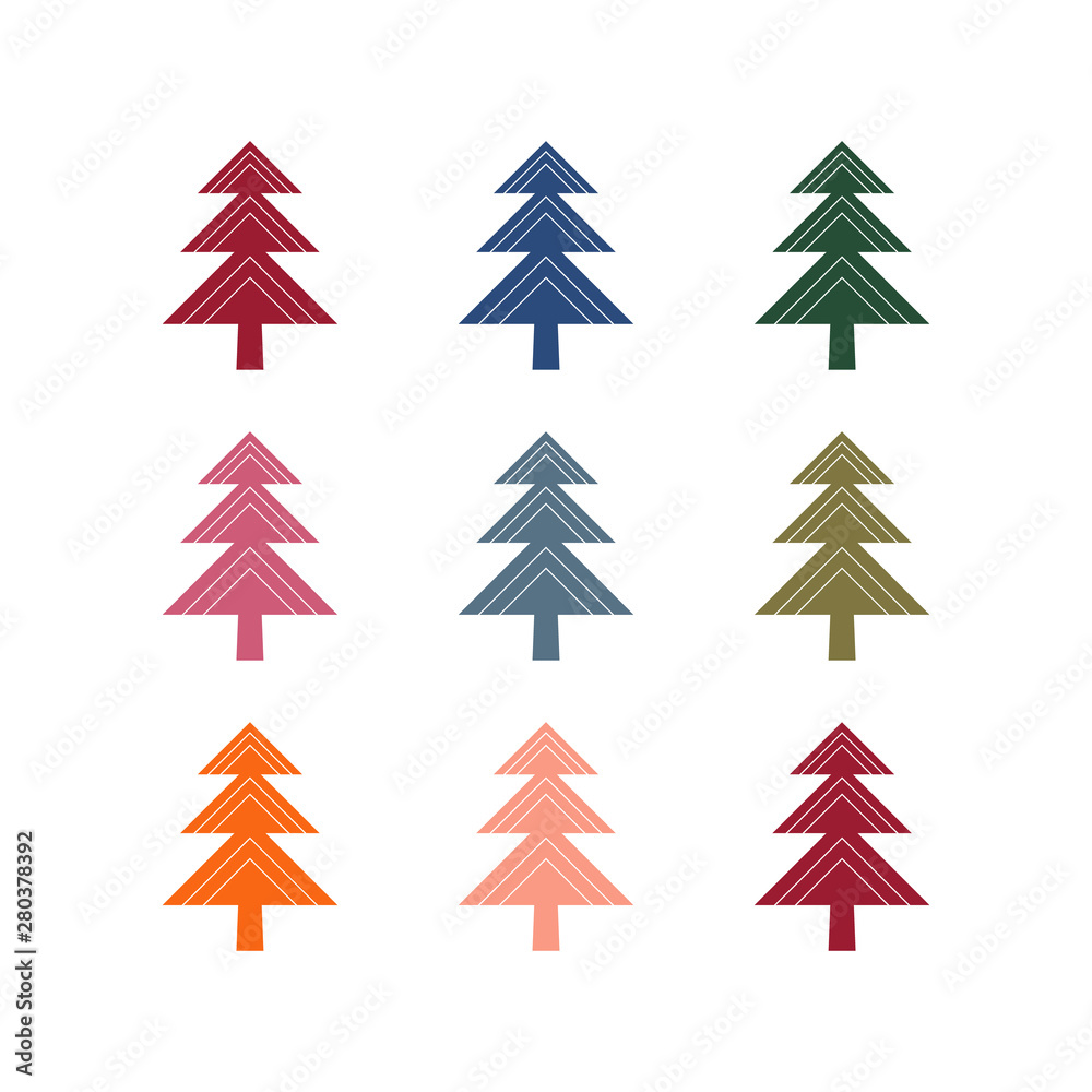 set of colorful Christmas trees, modern flat design. Can be used for printed materials leaflets, posters, business cards or for web.