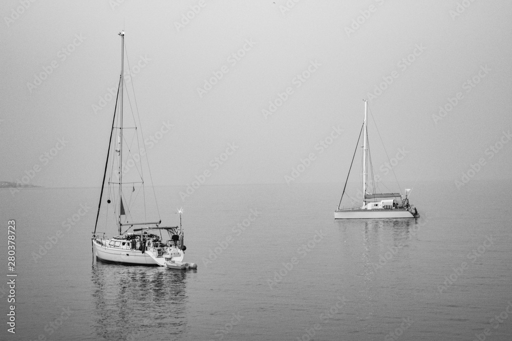 The boats in a calm sea
