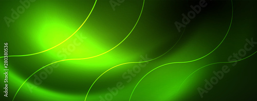 Shiny neon lines template - northern lights glowing blur lines. Futuristic style glow neon 80s disco club or night party techno template