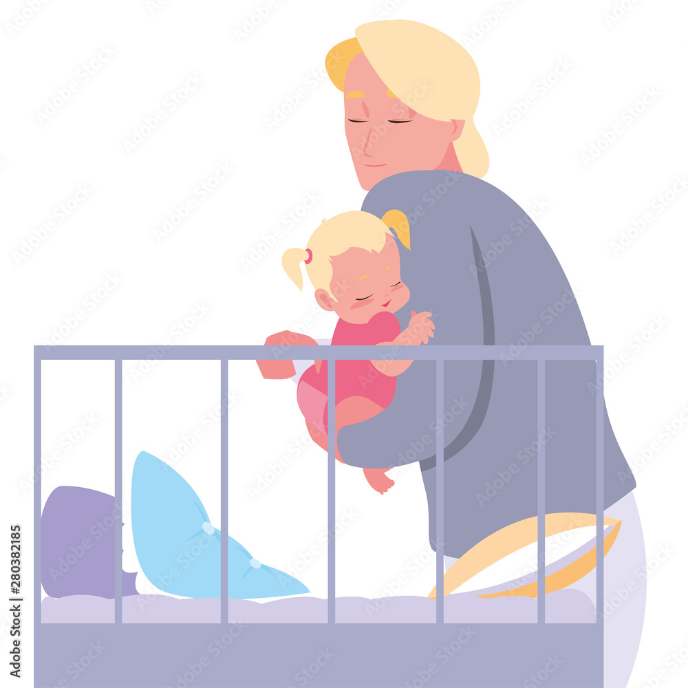 dad with her baby in the crib dad with her baby in the crib