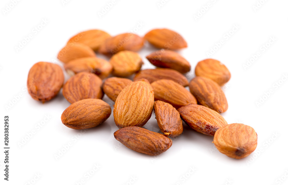 Almonds isolated on white background.