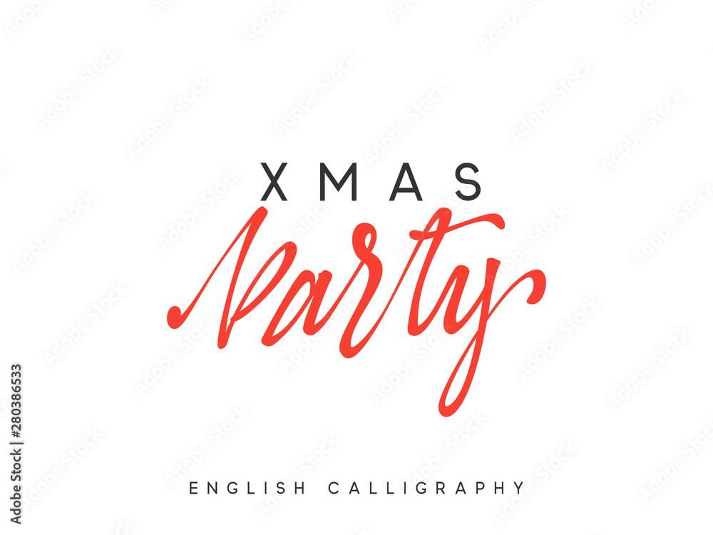 Text Xmas party. Christmas hand drawn calligraphy lettering