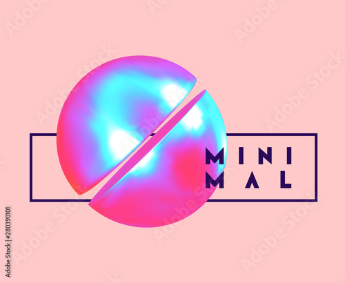 Abstract geometric background with ball and spheres. Minimal trendy poster and banner. Realistic metallic round and semicircular shapes of objects. 3d design elements. Backdrop geometry.