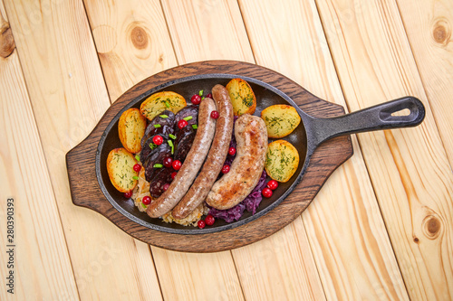 sausage with baked potatoes...