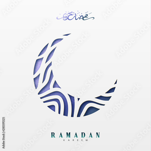 Month Ramadan greeting card with arabic calligraphy Ramadan Kareem. Islamic background half a month