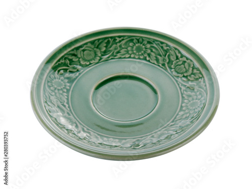 Empty green ceramic plate isolated on white background