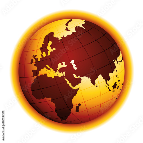 Global warming. Drought effect. Climate change. Environmental danger vector icon. Africa  Asia and Europe view.