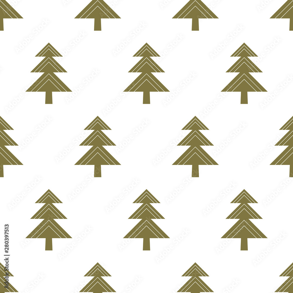 Obraz premium Winter vector seamless pattern with geometric Christmas tree in green on white background.