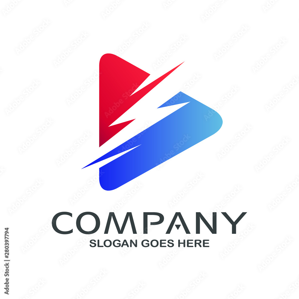 Play Icon With Thunder Logo Vector Play Icon With Thunder Logo Vector