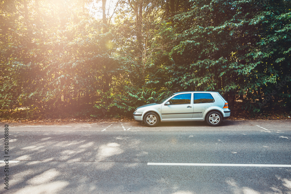 car on the road at rural forest