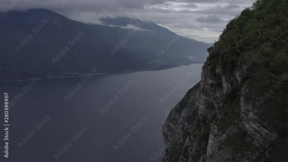 Aerial dron shot of lake and mountains. Riva del Garda Aerial dron shot of lake and mountains. Riva del Garda