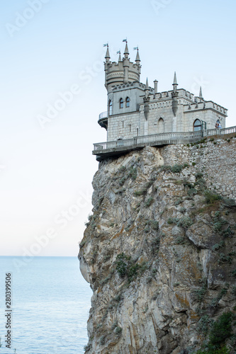 Castle Swallow Nest on a rock in the Black Sea. Yalta  Crimea  Russia. . Beautiful view of the Swallow Nest on a cliff in summer