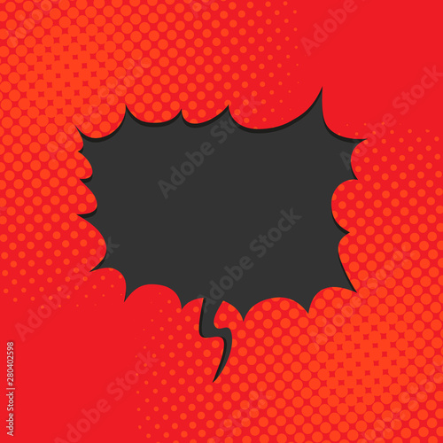 Black Comic speech bubble on red halftone background. Vector photo