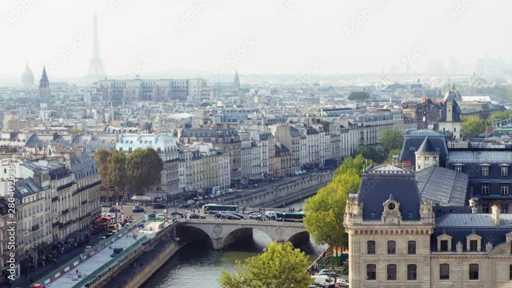 City with streets and people, view from Notre Dame top, Paris, France City with streets and people, view from Notre Dame top, Paris, France
