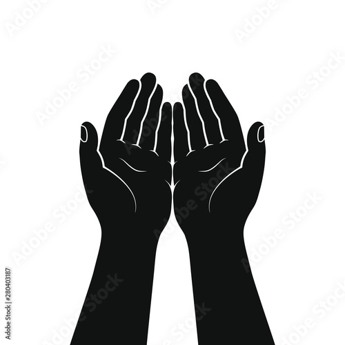 Gesture of the hands folded in prayer. Hands cupped together isolated symbol on white background. Graphic icon. Vector illustration