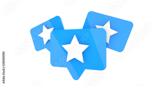 Blue favorite star icons on white background, 3d rendering