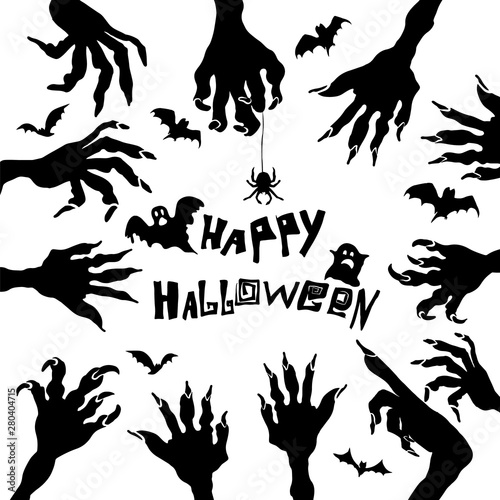 The monster's hands. Happy Halloween. Vector illustration