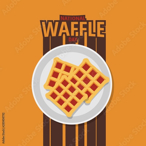 National Waffle Day colorful vector waffles with jam.
