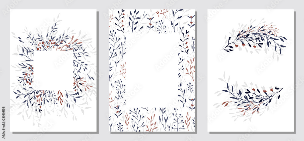 Set floral ornament card template leaves floral frame