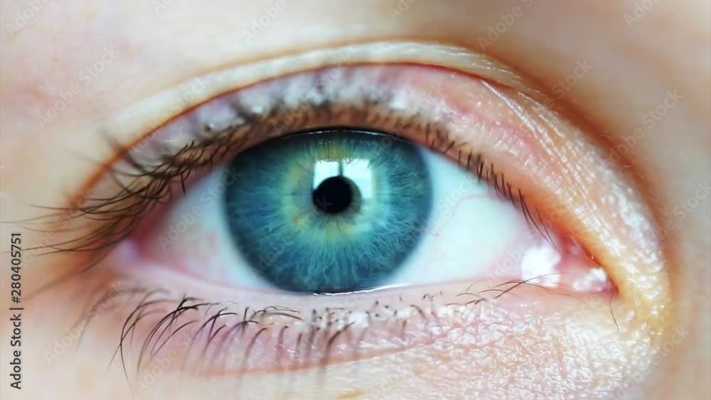 beautiful blue eye blinking young girl macro