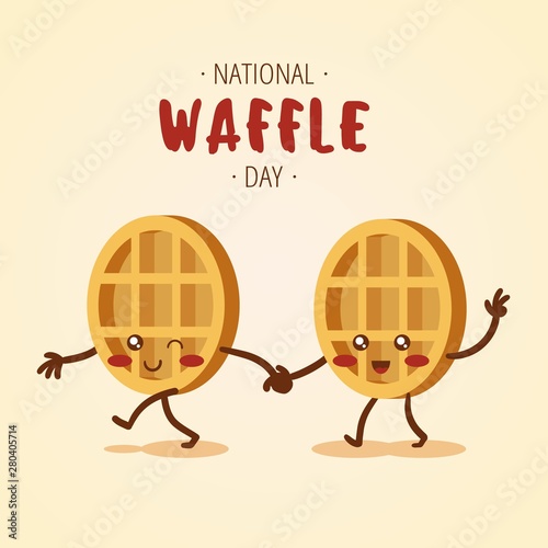 National Waffle Day colorful vector waffles with cheerful smiles.