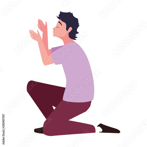 man on his knee over white background