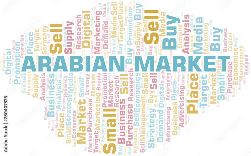 Arabian Market word cloud. Vector made with text only.