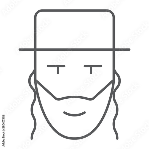 Rabbi thin line icon, israel and person, jewish man sign, vector graphics, a linear pattern on a white background.