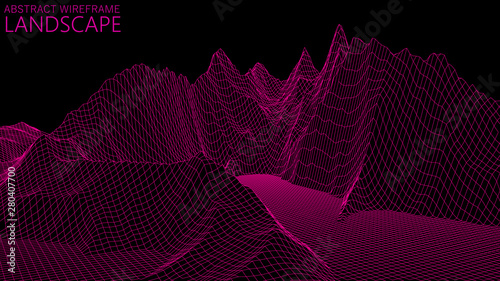 Vector wireframe 3d landscape. Technology grid illustration. Abstract futuristic background.