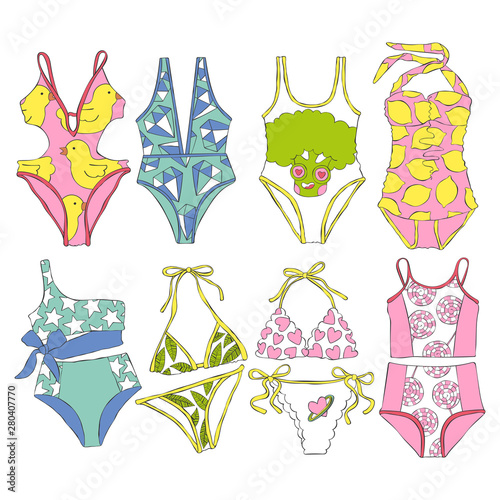 Swimsuit Set. Isolated vector objects on white background.