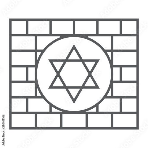 Kotel thin line icon, religion and judaism, jewish wall sign, vector graphics, a linear pattern on a white background.