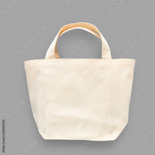 Tote bag canvas white cotton fabric cloth eco shopping sack mockup blank template isolated on grey background (clipping path) photo
