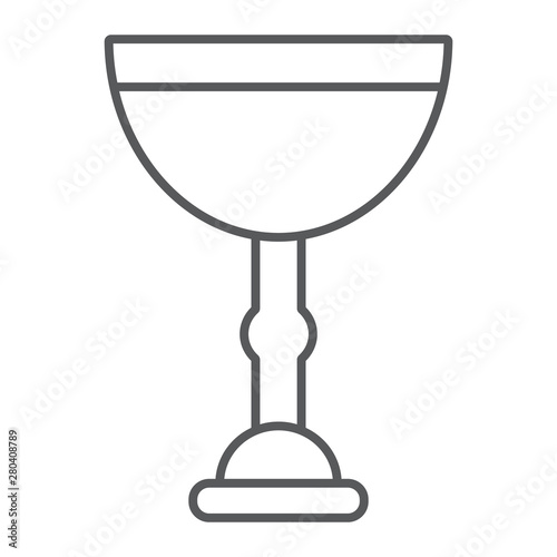Jewish goblet thin line icon, cup and judaism, kiddush wine cup sign, vector graphics, a linear pattern on a white background.