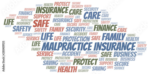 Malpractice Insurance word cloud vector made with text only.