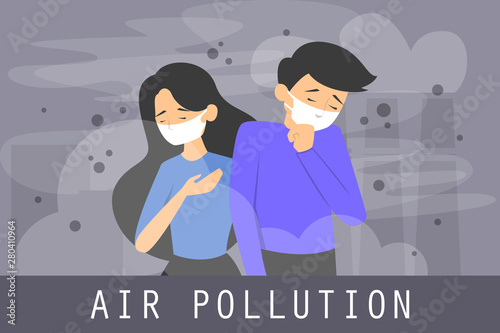 Air pollution concept vector banner. Smog in the city