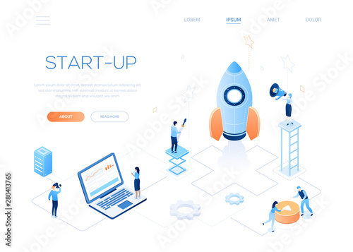Startup - modern colorful isometric vector web banner