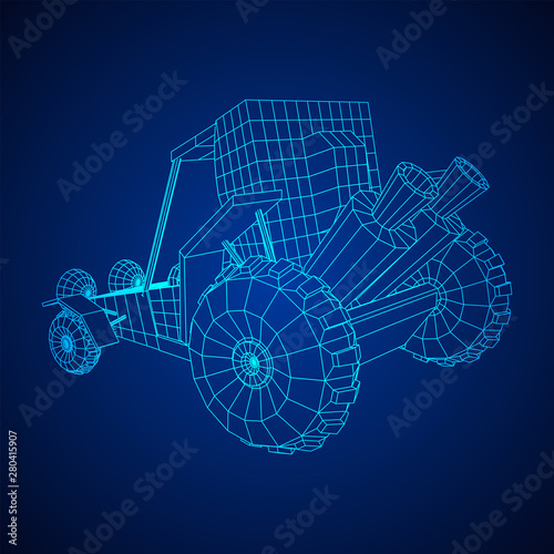 Off road dune buggy car. Terrain vehicle. Outdoor car racing, extreme sport oncept. Wireframe low poly mesh vector illustration