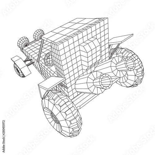 Off road dune buggy car. Terrain vehicle. Outdoor car racing, extreme sport oncept. Wireframe low poly mesh vector illustration